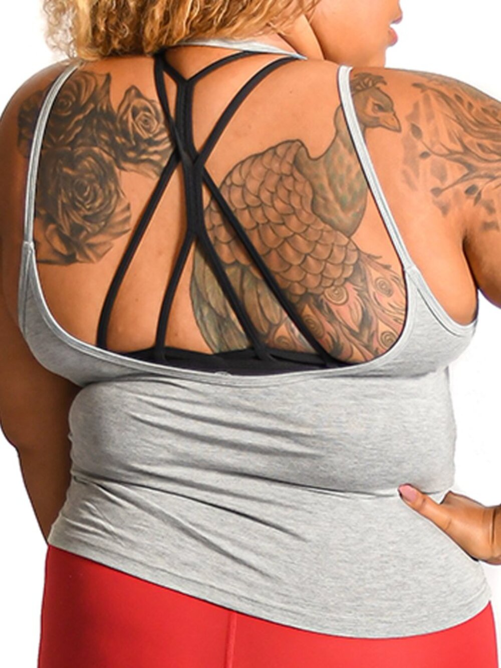 Open Back Tank Top - Light Grey - Picture 2 of 2